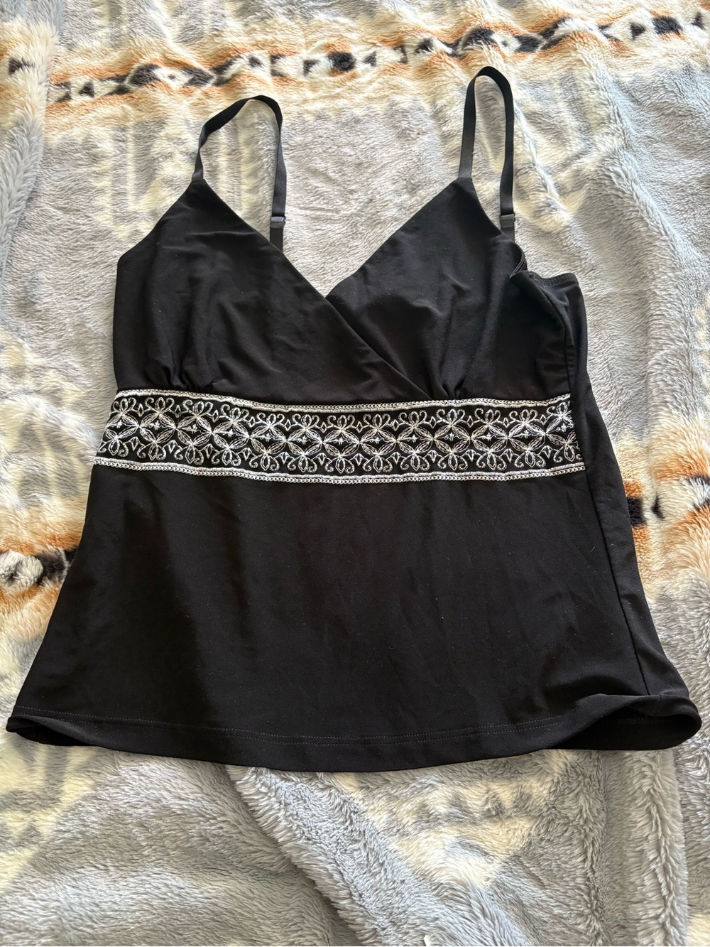 White House Black Market Black Camisole with White Embroidered Waistband
